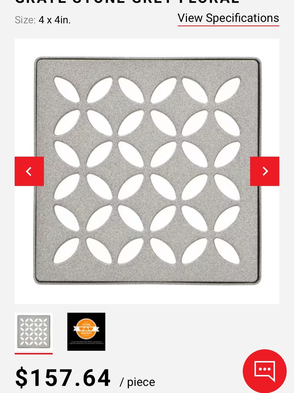 SCHLUTER KERDI-DRAIN 4IN. GRATE STONE GREY FLORAL